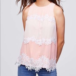NWT Pink Peach Ombré Loft Blouse with Lace Trim